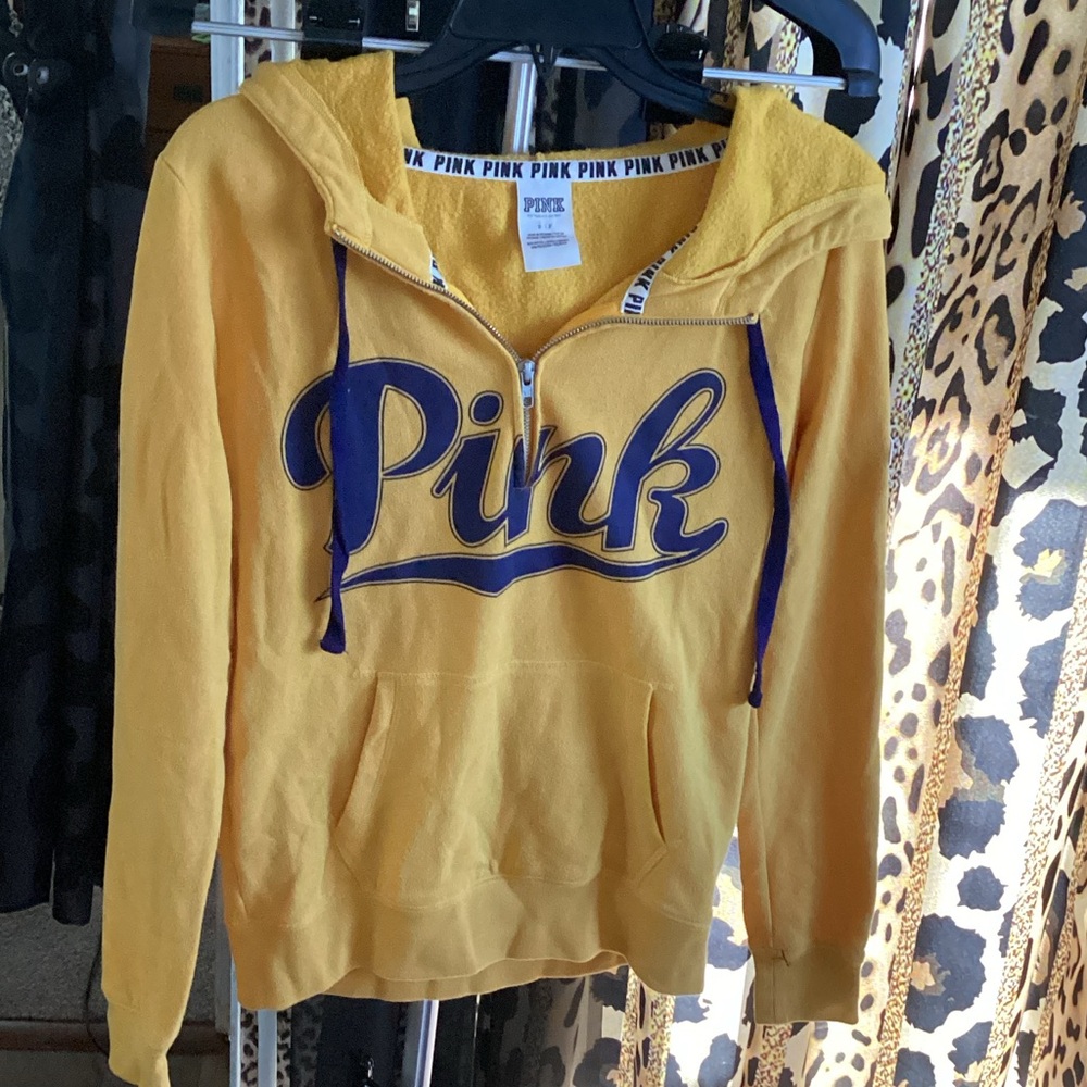 PINK Victoria's Secret Yellow Hoodie with Blue Accents